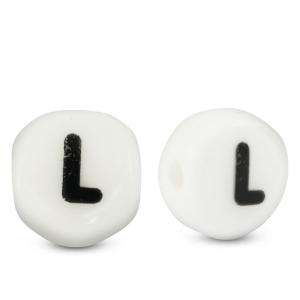 Abalorios letras de cer&aacute;mica L Blanco-negro