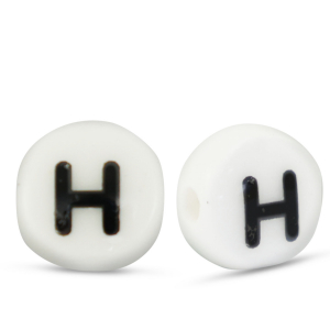 Abalorios letras de cer&aacute;mica H Blanco-negro