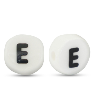 Abalorios letras de cer&aacute;mica E Blanco-negro