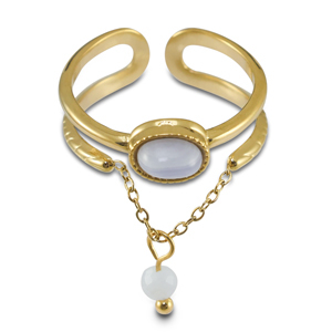 Anillos Acero Inox con piedra natural Dorado-p&uacute;rpura lila-blanco