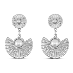 Pendientes Acero Inox abanico con imitaci&oacute;n de perlas Plateado
