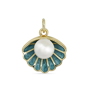 Metal TQ lat&oacute;n colgante concha con perla Dorado-azul turqueza-blanco