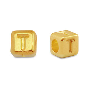 Abalorios letras met&aacute;licos DQ T Dorado (sin n&iacute;quel)