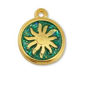 Colgantes met&aacute;licos DQ soleil Dorado-glitter turquesa (sin n&iacute;quel)
