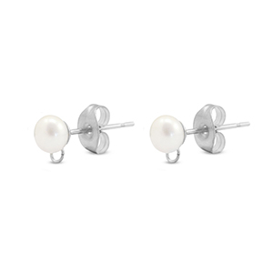 Fornituras Acero Inox pendientes Imitaci&oacute;n de perla con anilla Plateado
