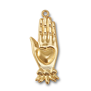 colgantes met&aacute;licos mano con coraz&oacute;n Dorado
