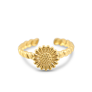 Anillos Acero Inox flor Dorado