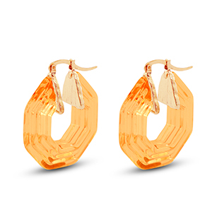 Pendientes trendy en resina hex&aacute;gon Dorado-transparente naranja