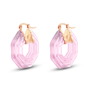 Pendientes trendy en resina hex&aacute;gon Dorado-transparente rosa