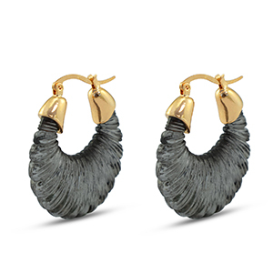 Pendientes trendy en resina &oacute;valo Dorado-transparente negro