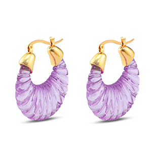 Pendientes trendy en resina &oacute;valo Dorado-transparente p&uacute;rpura