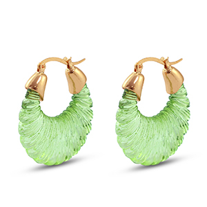 Pendientes trendy en resina &oacute;valo Dorado-transparente verde