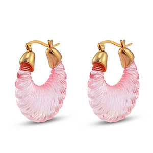 Pendientes trendy en resina &oacute;valo Dorado-transparente rosa