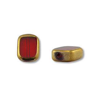 Abalorios de cristal rect&aacute;ngulo Rojo transparente-dorado