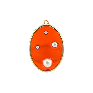 Colgantes de resina &oacute;valo con perlas Dorado-naranja-blanco