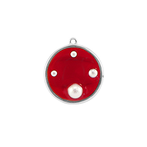 Colgantes de resina redondos con perlas Plata-rojo-blanco