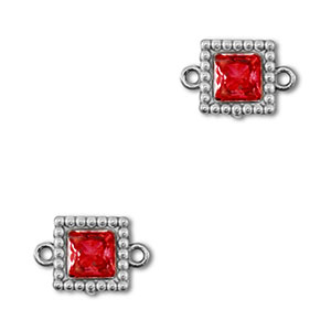 Entrepiezas acero Inox zirc&oacute;n cuadrado Plateado-rojo