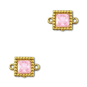 Entrepiezas acero Inox zirc&oacute;n cuadrado Dorado-rosa claro