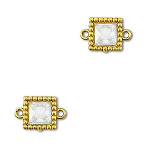 Entrepiezas acero Inox zirc&oacute;n cuadrado Dorado-transparente