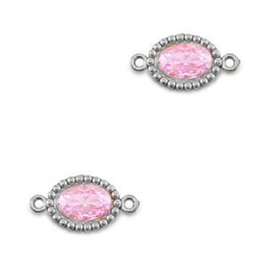 Entrepiezas acero Inox zirc&oacute;n &oacute;valo Plateado-rosa claro