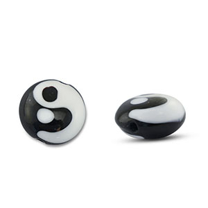 Abalorios de cristal pintados a mano Yin & Yang Negro-blanco