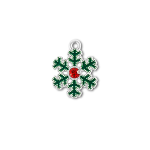 Colgantes met&aacute;licos zirconia copo de nieve Plateado-verde-rojo
