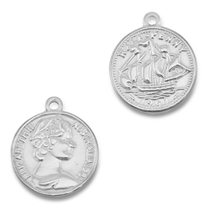 Colgantes Acero Inox moneda con barco/rostro Plateado