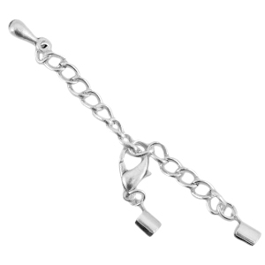 Extensi&oacute;n de cadena met&aacute;lica DQ con mosquet&oacute;n y terminal 2mm plata vieja (sin n&iacute;quel)