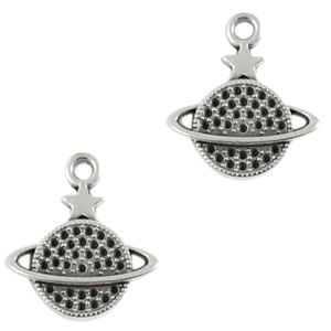 Colgantes met&aacute;licos DQ Saturno Plata vieja (sin n&iacute;quel)