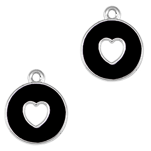 Colgantes met&aacute;licos DQ coraz&oacute;n Plata vieja-negro (sin n&iacute;quel)