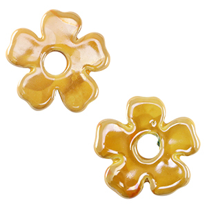 Abalorios de cer&aacute;mica griega DQ flor Amarillo c&aacute;lido