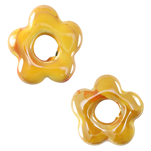 Abalorios de cer&aacute;mica griega DQ flor Amarillo c&aacute;lido