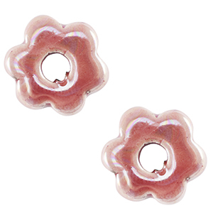 Abalorios de cer&aacute;mica griega DQ flor Rosa magenta neblina