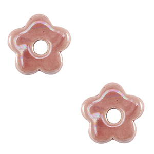 Abalorios de cer&aacute;mica griega DQ flor Rosa magenta neblina