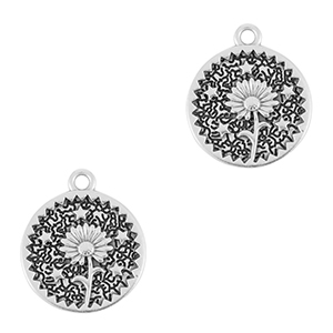 Colgantes met&aacute;licos DQ flor Plata vieja (sin n&iacute;quel)