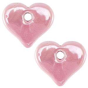 Abalorios de cer&aacute;mica griega DQ coraz&oacute;n Rosa