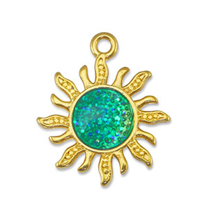 Colgantes met&aacute;licos DQ sol Glitter Turquesa-Dorado (sin n&iacute;quel)