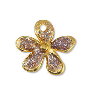 Colgantes met&aacute;licos DQ flor Glitter Lila-Dorado (sin n&iacute;quel)