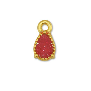 Colgantes met&aacute;licos DQ gota Dorado-glitter  rosa roja  (sin n&iacute;quel)