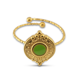 Anillos Acero Inox esmalte redondos Dorado-verde claro