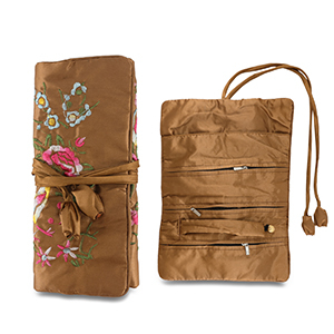 Estuche de joyas para viaje con flores Marr&oacute;n