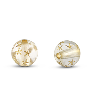 Abalorios acr&iacute;licos redondos con estrellas Transparente-dorado