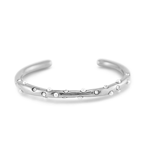 Pulseras Acero Inox bangle con imitaci&oacute;n de perlas Plateado