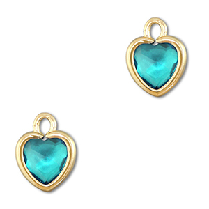 Colgantes de cristal coraz&oacute;n Azul aquamarina-dorado