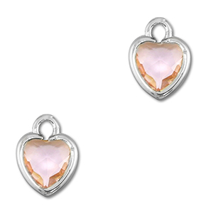 Colgantes de cristal coraz&oacute;n Melocot&oacute;n-plateado