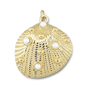 Metal TQ lat&oacute;n colgante conchas con perlas Dorado-blanco