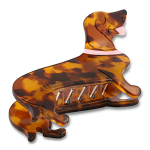 Accesorios pinza para el pelo perrito salchicha Marr&oacute;n-nude-dorado