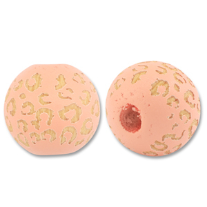 Abalorios de madera redondos 16mm con patr&oacute;n Melocot&oacute;n rosa-natural
