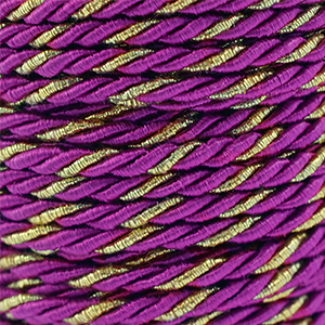Cord&oacute;n trendy espiral 3mm P&uacute;rpura magenta-dorado