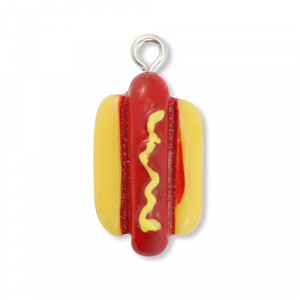 Colgantes de resina hot dog Rojo oscuro-amarillo